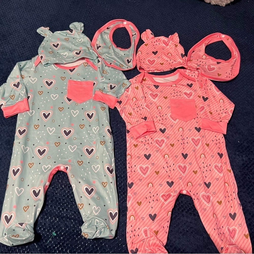 Heart Pattern Kids Pajama Set - Pink and Blue